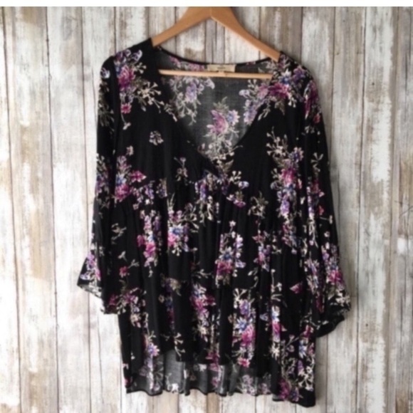 entro Tops - Entro Black Floral Blouse